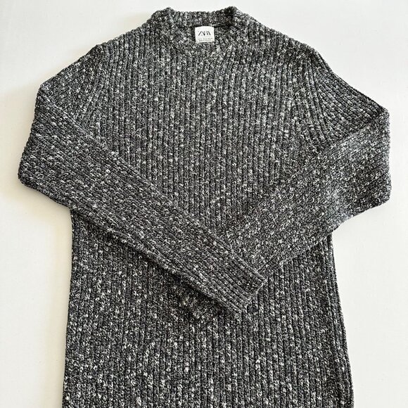 New ZARA Womens Crew Neck Regular Fit Heavy Knitted Pullover Sweater Medium Gray - Picture 6 of 9